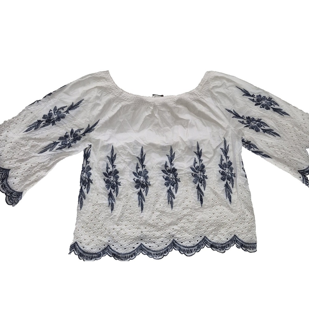 Vivid Importers of NY Blouse Womens M White Eyelet Embroidered Off Shoulder Boho